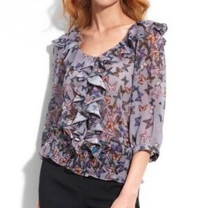 Ted Baker Multicolor Butterfly Ruffle Blouse